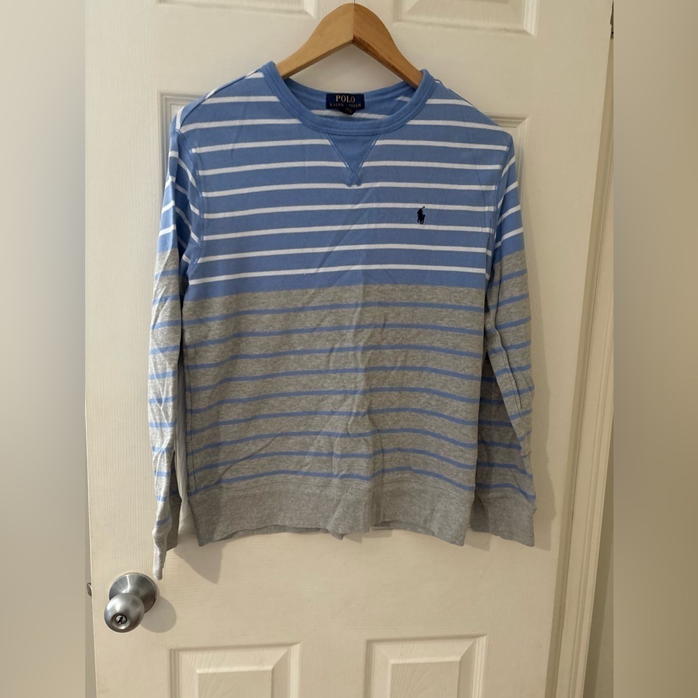 Polo Ralph Lauren blue grey striped youth sweater size large 14/16